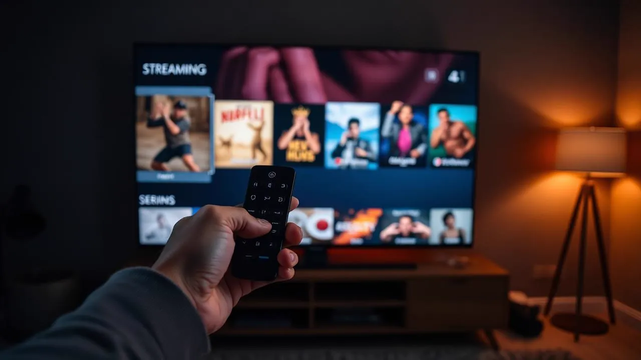 Pessoa escolhendo canais e apps de streaming em uma Smart TV