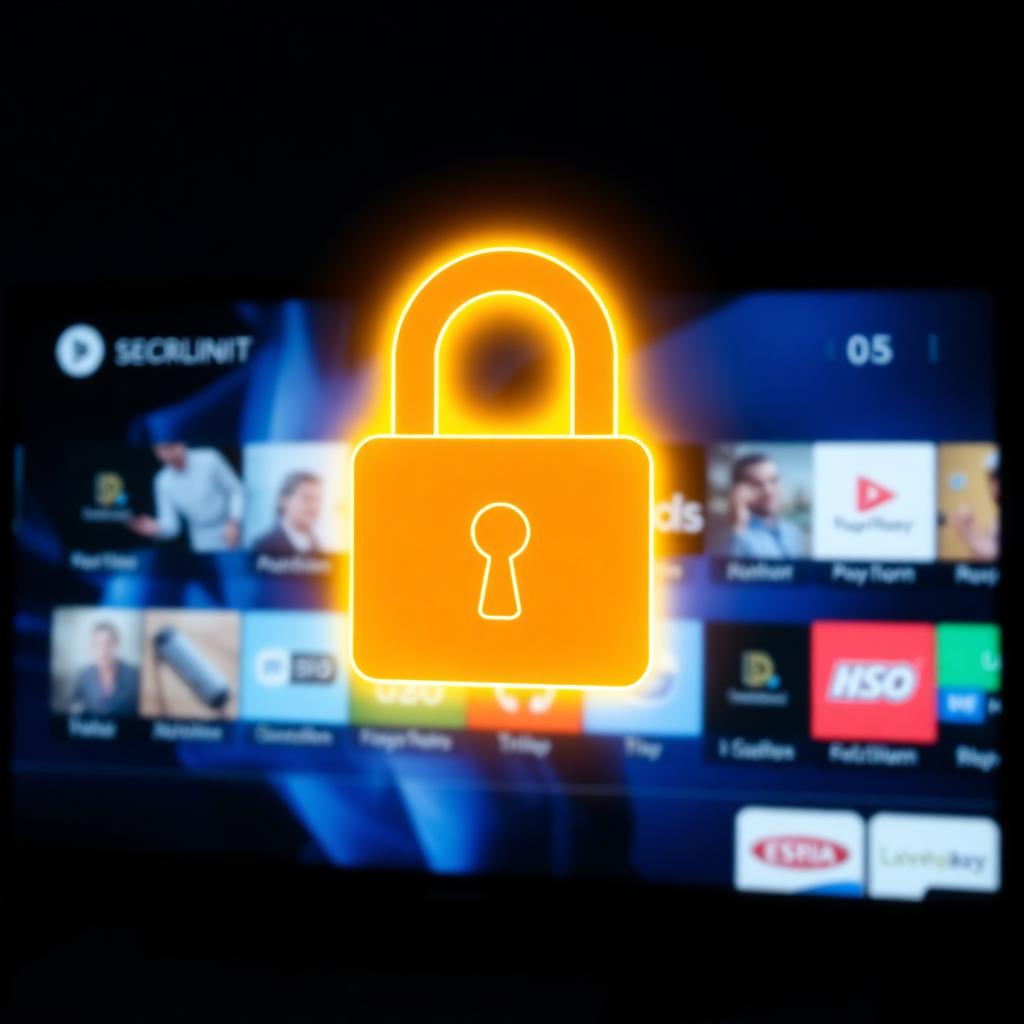 Ícone de cadeado sobre interface de streaming representando segurança